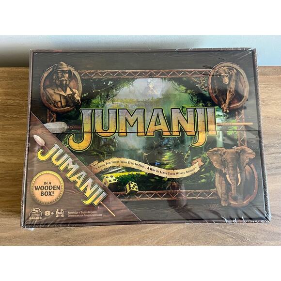 Jumanji Board Game Wooden Box Classic Retro Real Wood Case NEW - Picture 1 of 3